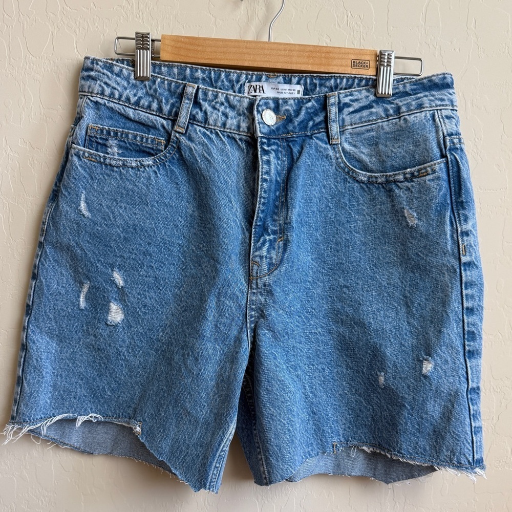 ZARA Mid Rise Straight Oversized Jorts Women’s Size 8 Bermuda Denim